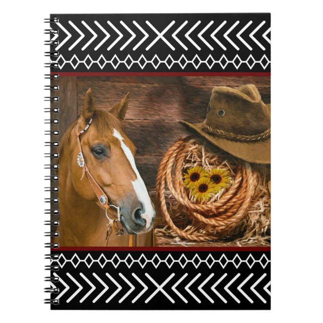 Horse Cowboy Hat Lasso Western Pattern Notebook (Front)