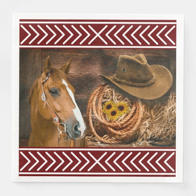 Horse Cowboy Hat Lasso Western Pattern  Paper Dinner Napkins (Front)