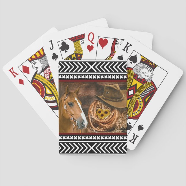 Horse Cowboy Hat Lasso Western Pattern Poker Cards (Back)