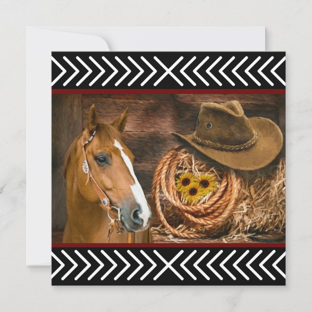 Horse Cowboy Hat Lasso Western Pattern Thank You Card (Front)