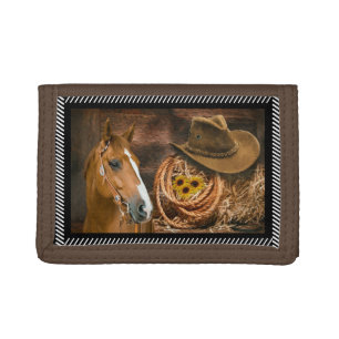 Horse Cowboy Hat Lasso Western Pattern Trifold Wallet