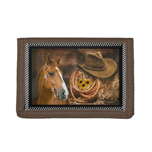 Horse Cowboy Hat Lasso Western Pattern  Trifold Wallet