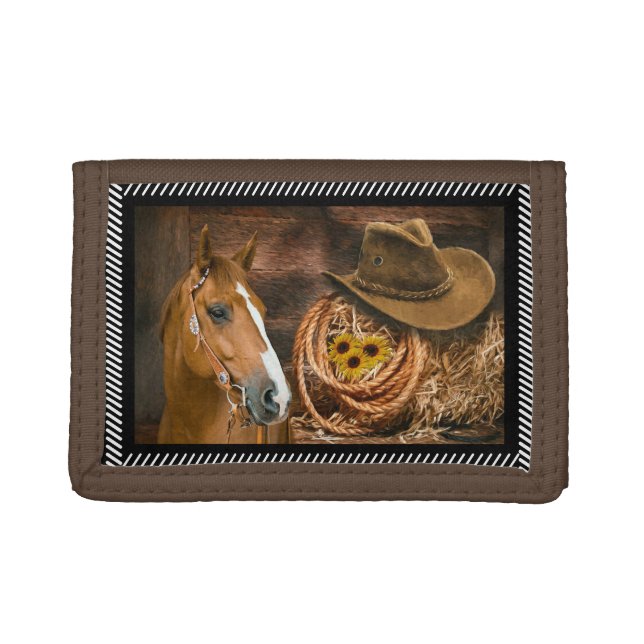 Horse Cowboy Hat Lasso Western Pattern  Trifold Wallet (Front)