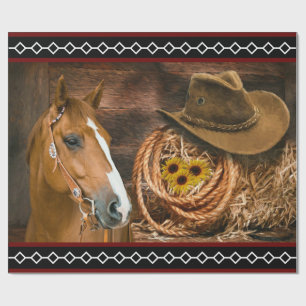 Horse Cowboy Hat Lasso Western Pattern  Wrapping Paper