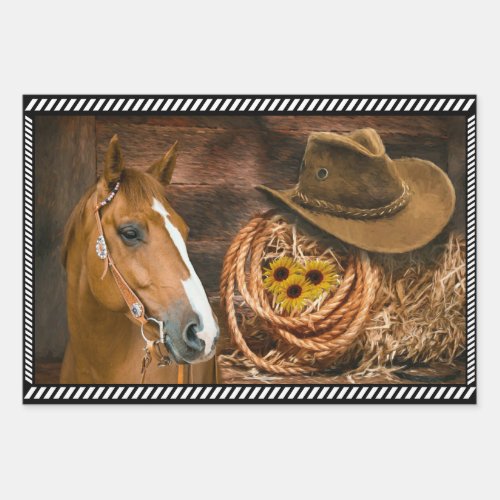Horse Cowboy Hat Lasso Western Pattern  Wrapping Paper Sheets