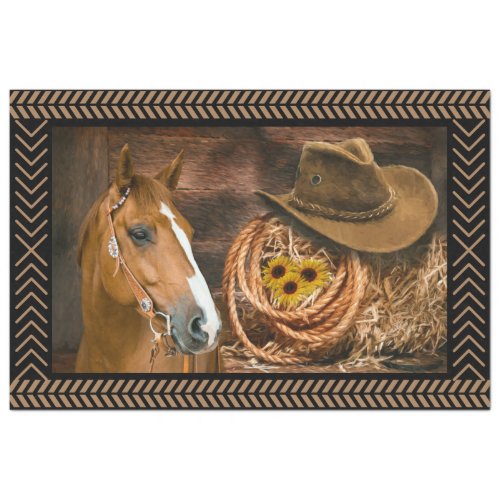 Horse Cowboy Hat Lasso Western Sunflowers Tissue Paper