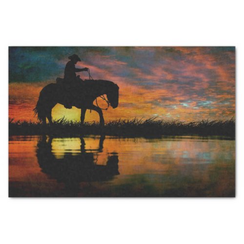 Horse Cowboy Silhouette Sunset Tissue Paper