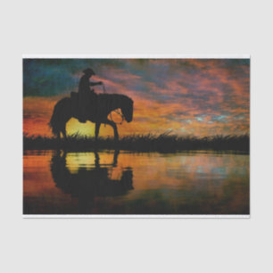 Horse Cowboy Silhouette Sunset Tissue Paper