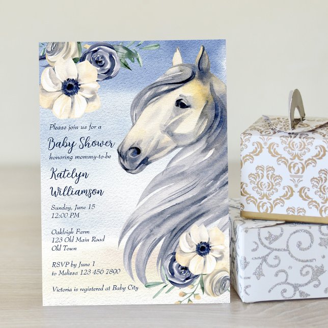 Horse cowgirl baby shower equestrian floral invitation (Creator Uploaded)