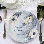 Horse cowgirl baby shower floral personalized paper plates<br><div class="desc">Horse cowgirl themed baby shower  watercolor flowers beautiful horse portrait baby shower personalized name paper plates.</div>