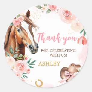Horse Cowgirl Birthday Party Classic Round Sticker