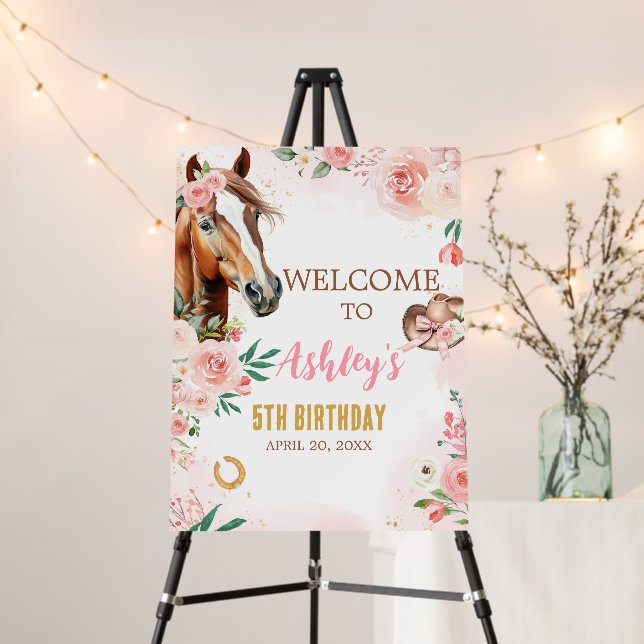 Horse Cowgirl Birthday Party Welcome Sign (In Situ (Stand))
