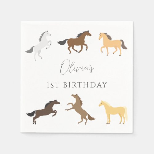 Horse Cowgirl Equestrian Elegant 1st Birthday Napkins