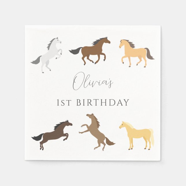 Horse Cowgirl Equestrian Elegant 1st Birthday Napkins (Front)