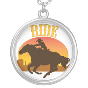 Horse Cowgirl Ride Silver Necklace