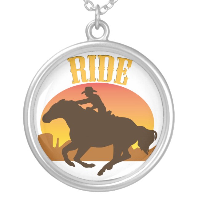 Horse Cowgirl Ride Silver  Necklace (Front)