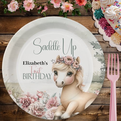 Horse Cowgirl Saddle Up 1st Birthday Paper Plates