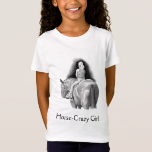 Horse-Crazy Girl: Pencil Art Girl Riding Horseback T-Shirt