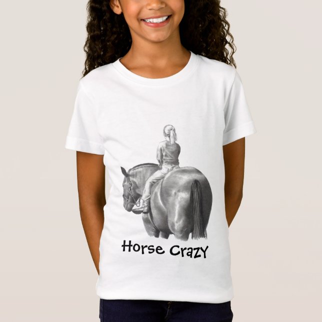 HORSE CRAZY: SHIRT: GIRL: PENCIL, HORSEBACK T-Shirt (Front)