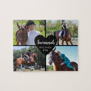 Horse Custom 4 Photos Collage Black Jigsaw Puzzle