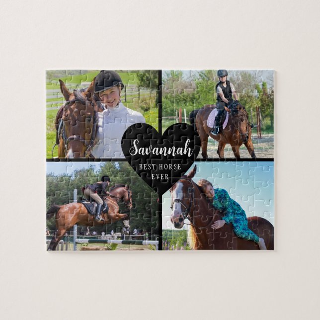 Horse Custom 4 Photos Collage Black  Jigsaw Puzzle (Horizontal)