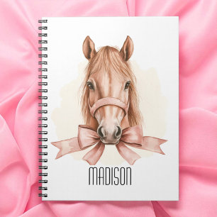 Horse Cute Bow Girly Watercolor Animal Portrait Notebook