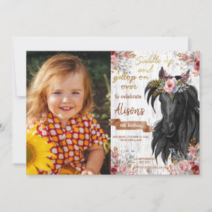 Horse cute pink Birthday Party Invitation