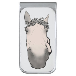 Horse Dad Funny Horse Whimsical Equestrian Humor Silver Finish Money Clip