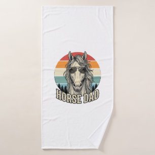 Horse Dad Vintage Sunset Engraving Vector Design_1 Bath Towel