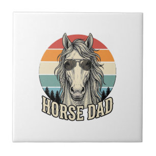 Horse Dad Vintage Sunset Engraving Vector Design_1 Ceramic Tile