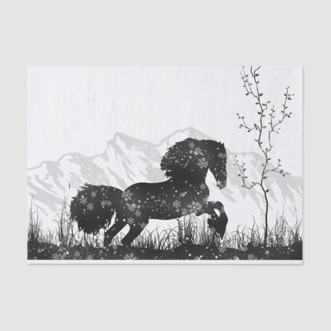 Horse Dashing Through the Snow Winter Mountain Tissue Paper (Front)