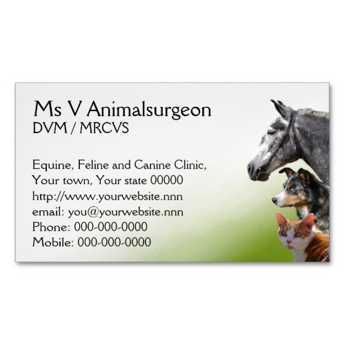Horse dog and cat vet practice business card magnet