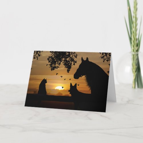 Horse Dog Cat Birds Blank  Card