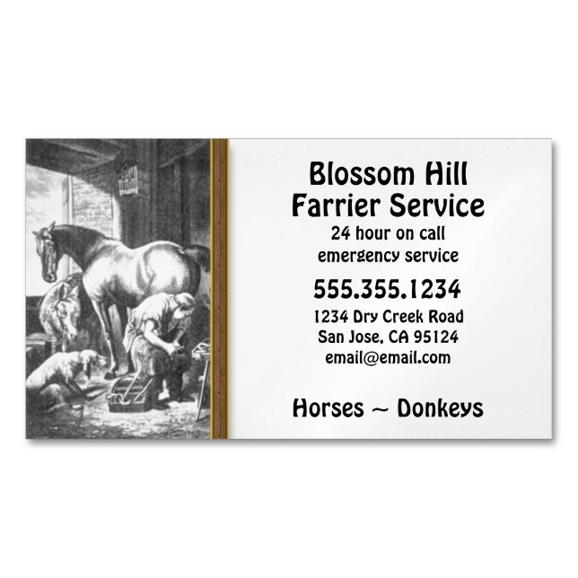 Horse Donkey Farrier Business Card Magnet (Front)