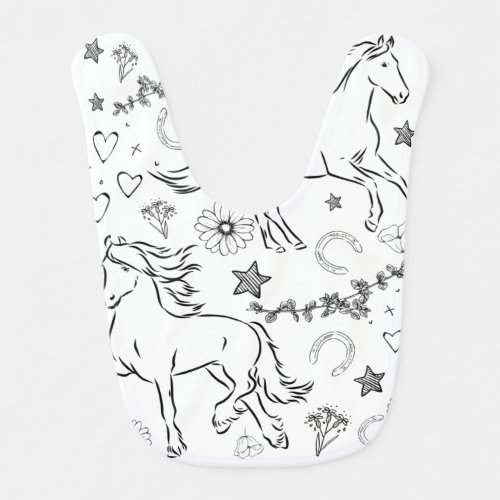 Horse Doodle Color Me In  Baby Bib