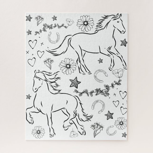Horse Doodle Color Me In    Jigsaw Puzzle (Vertical)