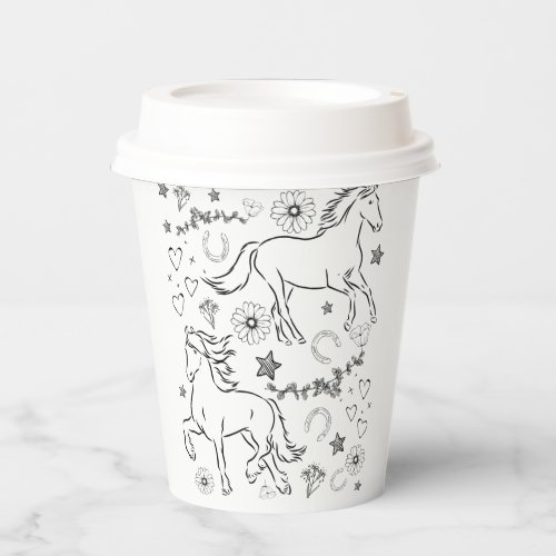 Horse Doodle Color Me In    Paper Cups