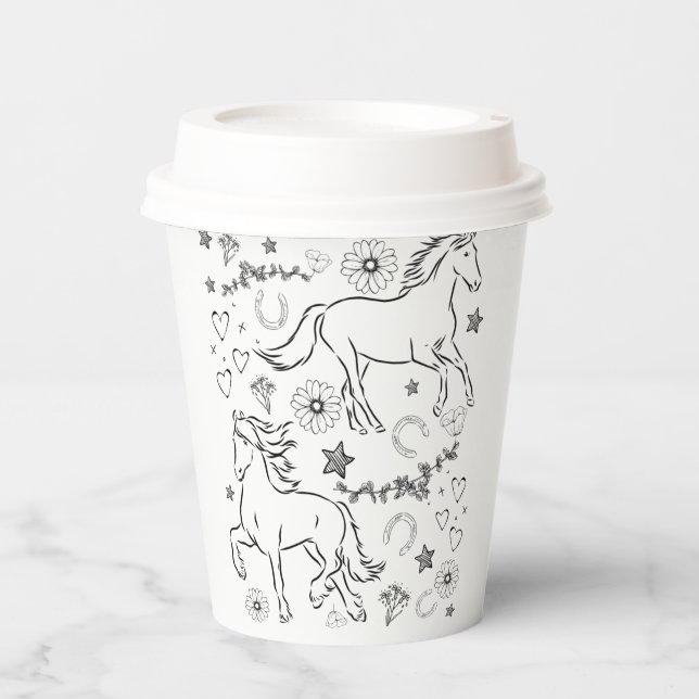 Horse Doodle Color Me In    Paper Cups (Front)
