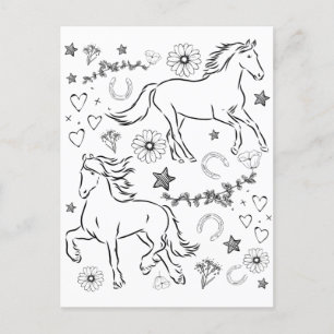Horse Doodle Color Me In Postcard