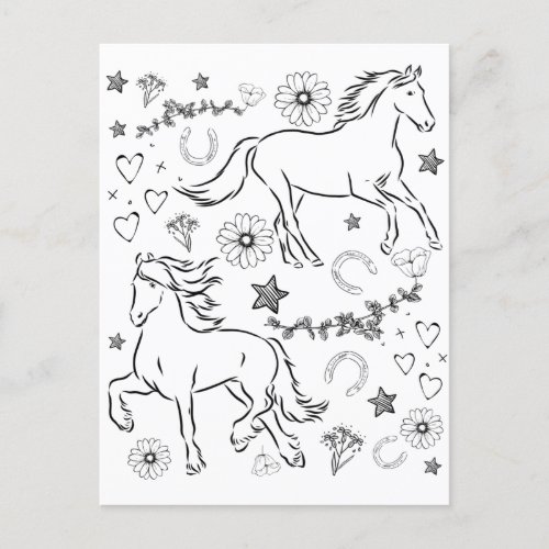 Horse Doodle Color Me In   Postcard