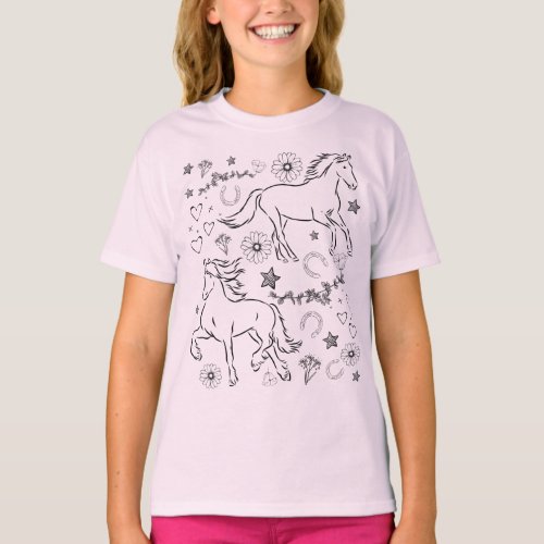 Horse Doodle Color Me In    T_Shirt