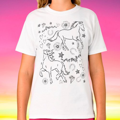 Horse Doodle Color Me In  T_Shirt