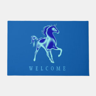 Horse Doormat Welcome - Blue Color