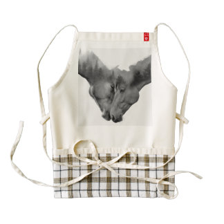 Horse double exposure -horses in love -wild horses zazzle HEART apron