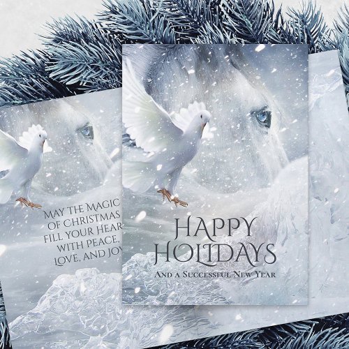 Horse  Dove on Ice _ personalized all_over decor Holiday Card