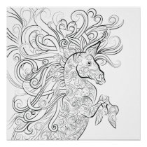 horse drawing adult coloring poster