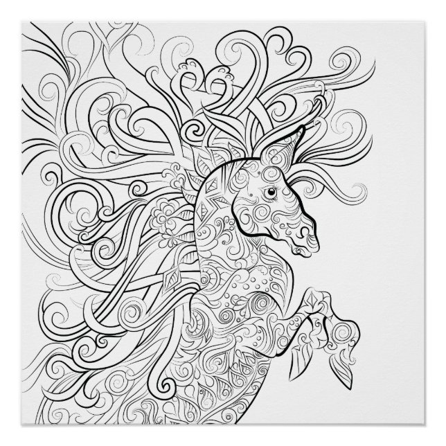 horse drawing adult coloring poster (Front)