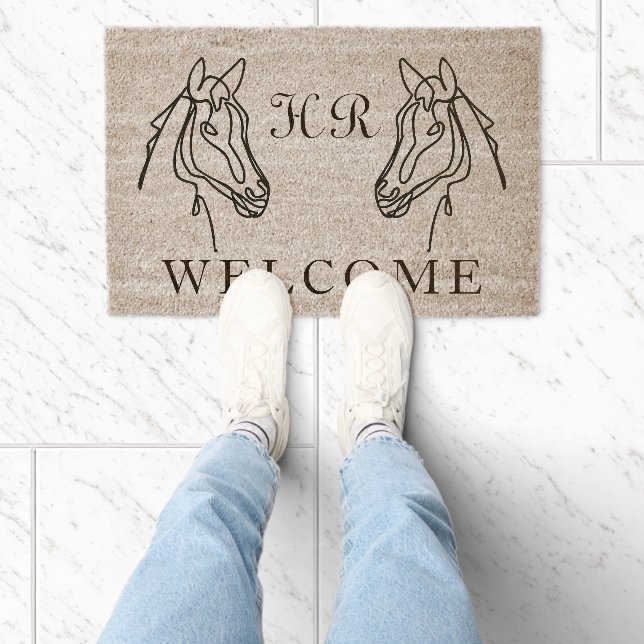 Horse drawing custom monogram coco coir fiber doormat (Insitu)