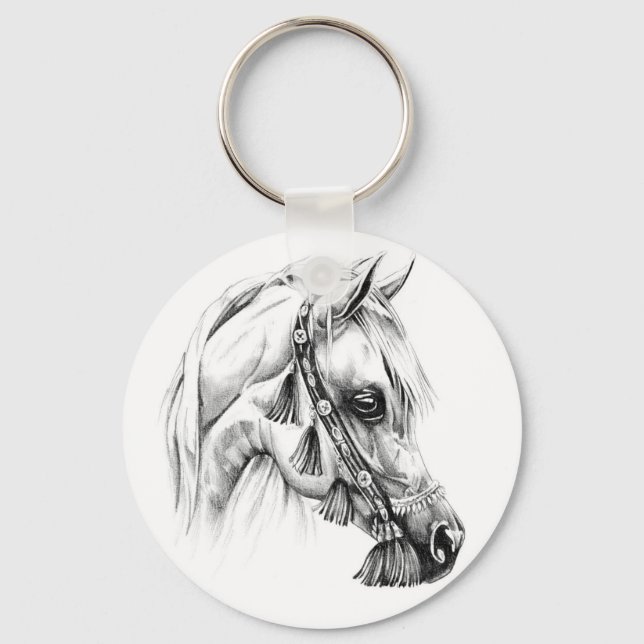 Horse drawing sketch art handmade keychain (Front)