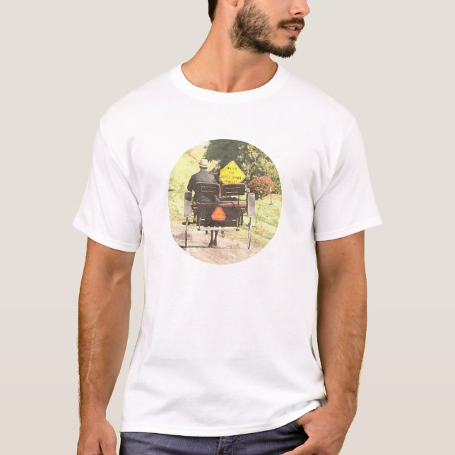 Horse Drawn Amish Buggy Grunge Round T-Shirt (Front)